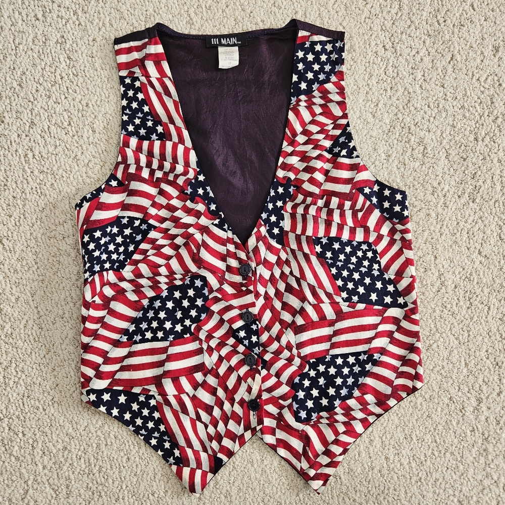 Americana Vest Womens American Flag Button Up Patriotic Small Medium Flaw